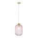 Satin Brass Pendant with Pink Ribbed Glass ∅ 20 cm