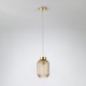 Satin Brass Pendant with Amber Ribbed Glass ∅ 14 cm