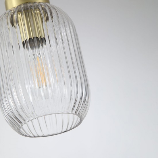 Satin Brass Pendant with Clear Ribbed Glass ∅ 14 cm