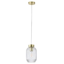 Satin Brass Pendant with Clear Ribbed Glass ∅ 14 cm Satin Brass Pendant with Clear Ribbed Glass ∅ 14 cm