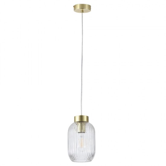 Satin Brass Pendant with Clear Ribbed Glass ∅ 14 cm