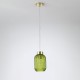Satin Brass Pendant with Green Ribbed Glass ∅ 14 cm