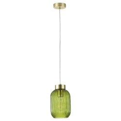 Satin Brass Pendant with Green Ribbed Glass ∅ 14 cm Satin Brass Pendant with Green Ribbed Glass ∅ 14 cm