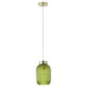 Satin Brass Pendant with Green Ribbed Glass ∅ 14 cm