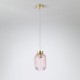 Satin Brass Pendant with Pink Ribbed Glass ∅ 14 cm