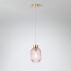 Satin Brass Pendant with Pink Ribbed Glass ∅ 14 cm