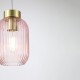 Satin Brass Pendant with Pink Ribbed Glass ∅ 14 cm