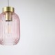 Satin Brass Pendant with Pink Ribbed Glass ∅ 14 cm