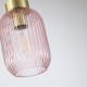 Satin Brass Pendant with Pink Ribbed Glass ∅ 14 cm