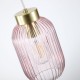 Satin Brass Pendant with Pink Ribbed Glass ∅ 14 cm