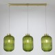Satin Brass 3 Light over Island Fitting with Green Ribbed Big Glass Satin Brass 3 Light over Island Fitting with Green Ribbed Big Glass