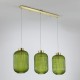 Satin Brass 3 Light over Island Fitting with Green Ribbed Big Glass Satin Brass 3 Light over Island Fitting with Green Ribbed Big Glass