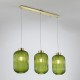 Satin Brass 3 Light over Island Fitting with Green Ribbed Big Glass Satin Brass 3 Light over Island Fitting with Green Ribbed Big Glass