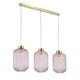 Satin Brass 3 Light over Island Fitting with Pink Ribbed Big Glass