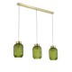 Satin Brass 3 Light over Island Fitting with Green Ribbed Small Glass Satin Brass 3 Light over Island Fitting with Green Ribbed Small Glass