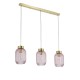 Satin Brass 3 Light over Island Fitting with Pink Ribbed Small Glass