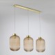 Satin Brass 3 Light over Island Fitting with Amber Ribbed Big Glass