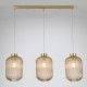 Satin Brass 3 Light over Island Fitting with Amber Ribbed Big Glass