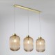 Satin Brass 3 Light over Island Fitting with Amber Ribbed Big Glass