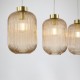 Satin Brass 3 Light over Island Fitting with Amber Ribbed Big Glass