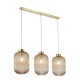 Satin Brass 3 Light over Island Fitting with Amber Ribbed Big Glass