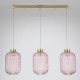 Satin Brass 3 Light over Island Fitting with Pink Ribbed Big Glass