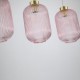 Satin Brass 3 Light over Island Fitting with Pink Ribbed Big Glass