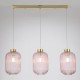 Satin Brass 3 Light over Island Fitting with Pink Ribbed Big Glass