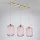 Satin Brass 3 Light over Island Fitting with Pink Ribbed Big Glass