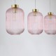 Satin Brass 3 Light over Island Fitting with Pink Ribbed Big Glass