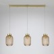 Satin Brass 3 Light over Island Fitting with Amber Ribbed Small Glass Satin Brass 3 Light over Island Fitting with Amber Ribbed Small Glass
