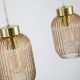 Satin Brass 3 Light over Island Fitting with Amber Ribbed Small Glass Satin Brass 3 Light over Island Fitting with Amber Ribbed Small Glass