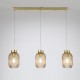 Satin Brass 3 Light over Island Fitting with Amber Ribbed Small Glass Satin Brass 3 Light over Island Fitting with Amber Ribbed Small Glass