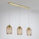 Satin Brass 3 Light over Island Fitting with Amber Ribbed Small Glass Satin Brass 3 Light over Island Fitting with Amber Ribbed Small Glass