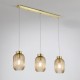Satin Brass 3 Light over Island Fitting with Amber Ribbed Small Glass Satin Brass 3 Light over Island Fitting with Amber Ribbed Small Glass