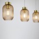 Satin Brass 3 Light over Island Fitting with Amber Ribbed Small Glass Satin Brass 3 Light over Island Fitting with Amber Ribbed Small Glass