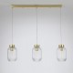 Satin Brass 3 Light over Island Fitting with Clear Ribbed Small Glass Satin Brass 3 Light over Island Fitting with Clear Ribbed Small Glass