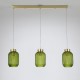 Satin Brass 3 Light over Island Fitting with Green Ribbed Small Glass Satin Brass 3 Light over Island Fitting with Green Ribbed Small Glass