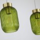 Satin Brass 3 Light over Island Fitting with Green Ribbed Small Glass Satin Brass 3 Light over Island Fitting with Green Ribbed Small Glass