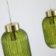 Satin Brass 3 Light over Island Fitting with Green Ribbed Small Glass Satin Brass 3 Light over Island Fitting with Green Ribbed Small Glass