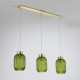 Satin Brass 3 Light over Island Fitting with Green Ribbed Small Glass Satin Brass 3 Light over Island Fitting with Green Ribbed Small Glass