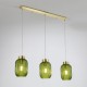 Satin Brass 3 Light over Island Fitting with Green Ribbed Small Glass Satin Brass 3 Light over Island Fitting with Green Ribbed Small Glass