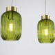 Satin Brass 3 Light over Island Fitting with Green Ribbed Small Glass Satin Brass 3 Light over Island Fitting with Green Ribbed Small Glass