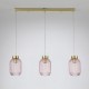 Satin Brass 3 Light over Island Fitting with Pink Ribbed Small Glass