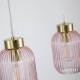 Satin Brass 3 Light over Island Fitting with Pink Ribbed Small Glass
