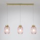 Satin Brass 3 Light over Island Fitting with Pink Ribbed Small Glass