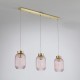 Satin Brass 3 Light over Island Fitting with Pink Ribbed Small Glass