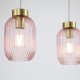 Satin Brass 3 Light over Island Fitting with Pink Ribbed Small Glass
