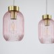 Satin Brass 3 Light over Island Fitting with Pink Ribbed Small Glass