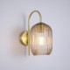 Satin Brass Wall Lamp with Amber Ribbed Glass